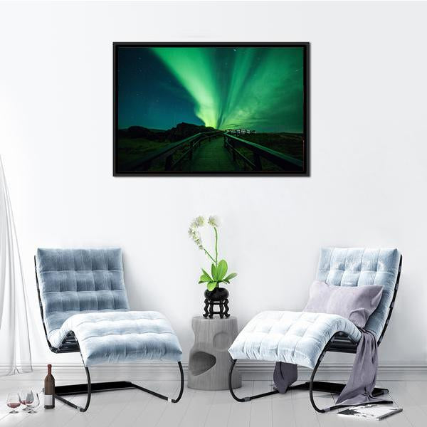 Aurora Borealis In Iceland Canvas Wall Art-5 Horizontal-Gallery Wrap-22" x 12"-Tiaracle