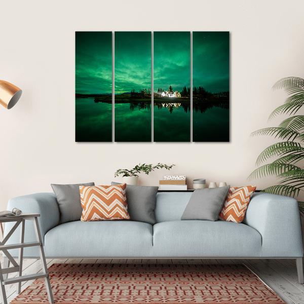 Aurora Borealis Iceland Canvas Wall Art-4 Horizontal-Gallery Wrap-34" x 24"-Tiaracle