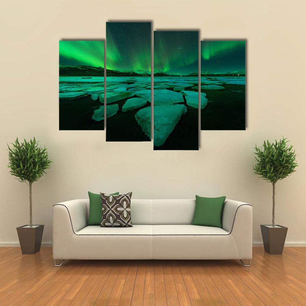 Northern Lights Iceland Canvas Wall Art-4 Pop-Gallery Wrap-34" x 20"-Tiaracle