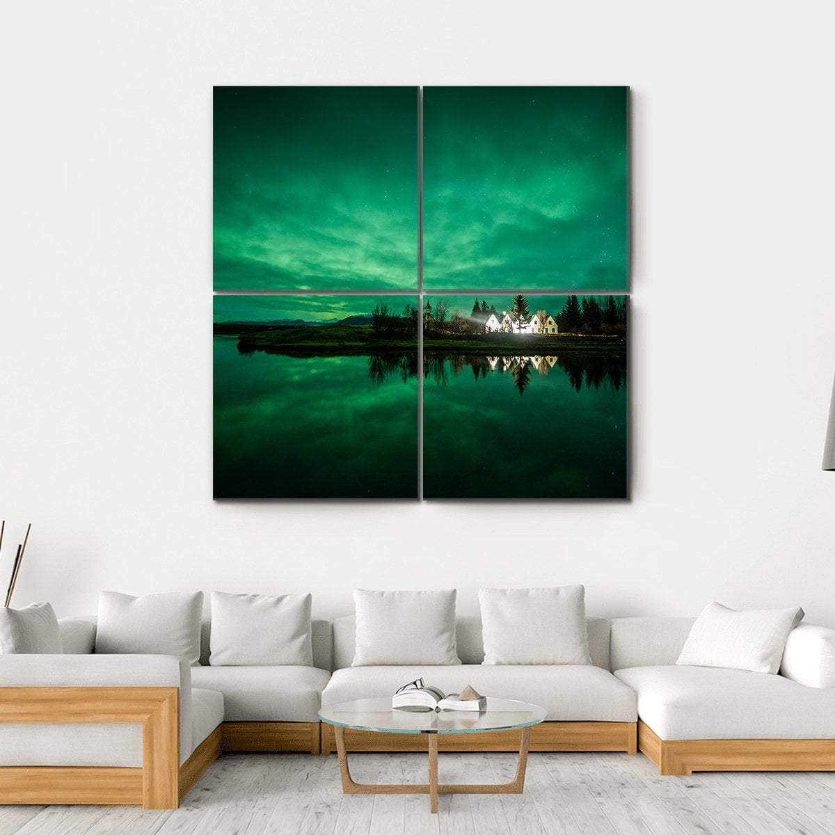 Aurora Borealis Iceland Canvas Wall Art-4 Square-Gallery Wrap-17" x 17"-Tiaracle
