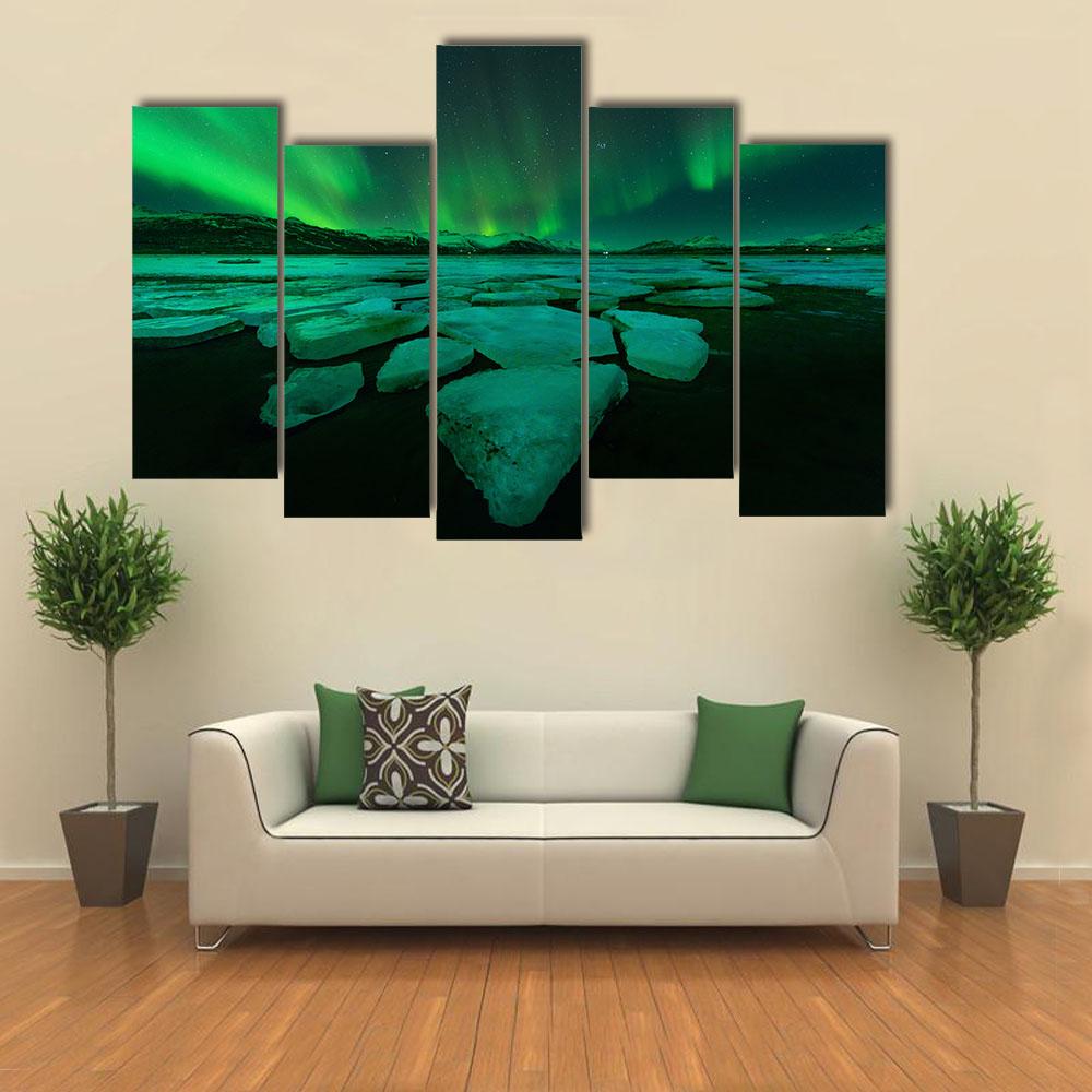 Northern Lights Iceland Canvas Wall Art-5 Pop-Gallery Wrap-32" x 21"-Tiaracle