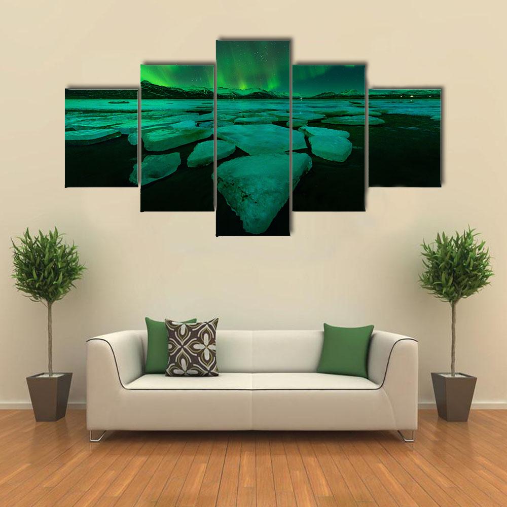 Northern Lights Iceland Canvas Wall Art-5 Star-Gallery Wrap-42" x 21"-Tiaracle