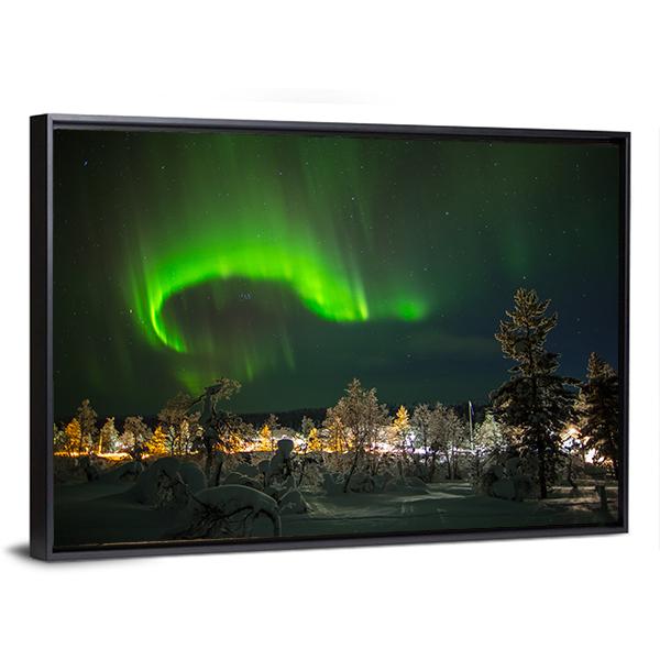 Aurora Borealis In Lapland Canvas Wall Art-5 Horizontal-Gallery Wrap-22" x 12"-Tiaracle