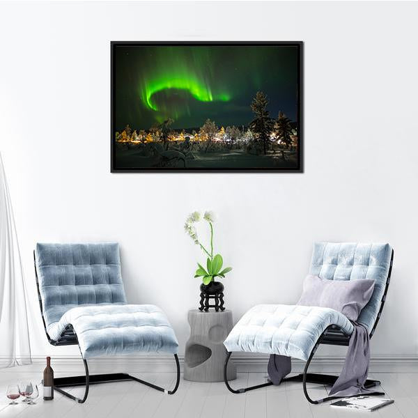 Aurora Borealis In Lapland Canvas Wall Art-5 Horizontal-Gallery Wrap-22" x 12"-Tiaracle