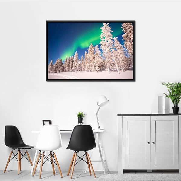 Aurora Borealis In Lapland Finland Canvas Wall Art-1 Piece-Floating Frame-24" x 16"-Tiaracle