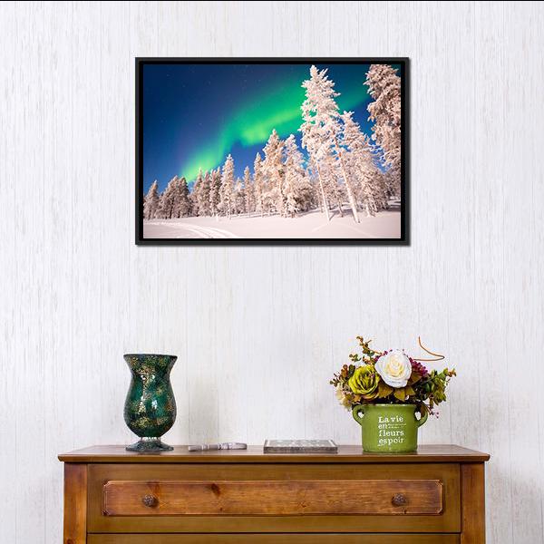 Aurora Borealis In Lapland Finland Canvas Wall Art-1 Piece-Floating Frame-24" x 16"-Tiaracle