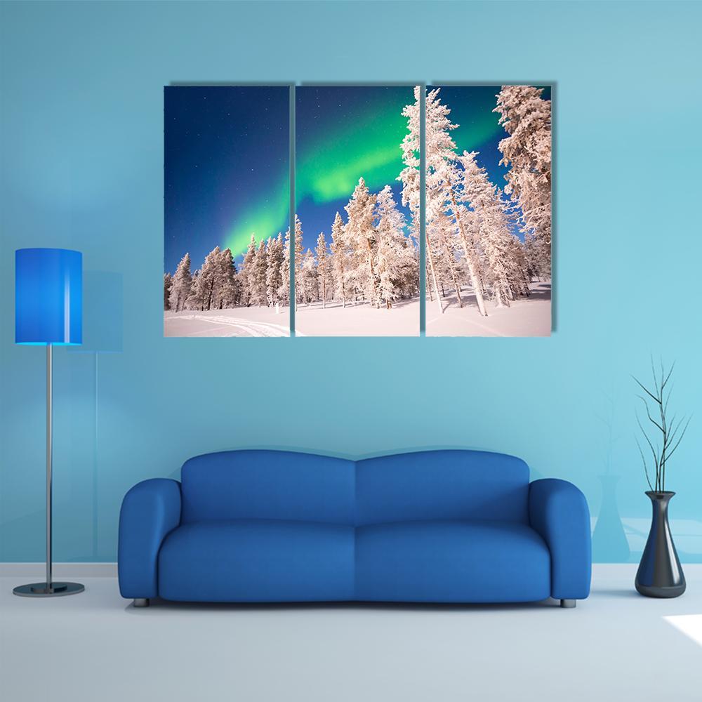 Aurora Borealis In Lapland Finland Canvas Wall Art-3 Horizontal-Gallery Wrap-37" x 24"-Tiaracle