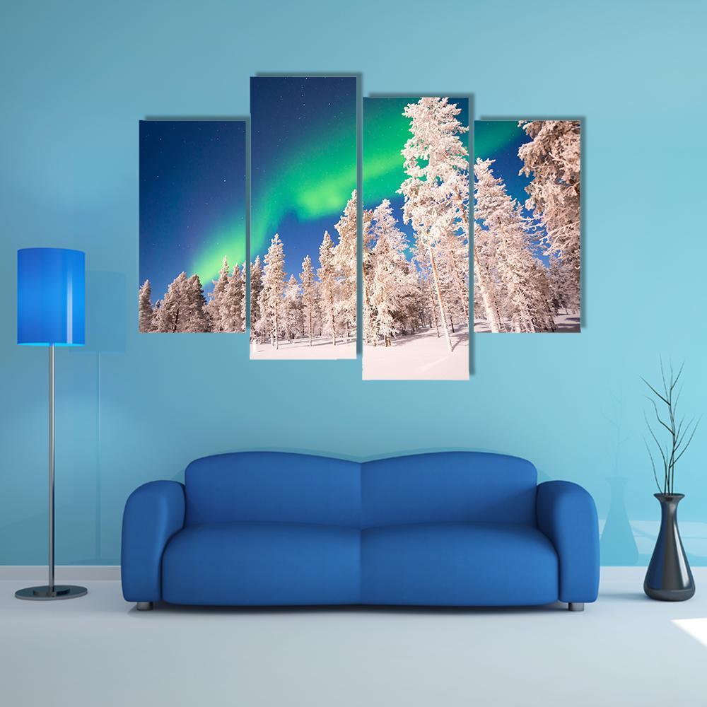 Aurora Borealis In Lapland Finland Canvas Wall Art-4 Pop-Gallery Wrap-50" x 32"-Tiaracle