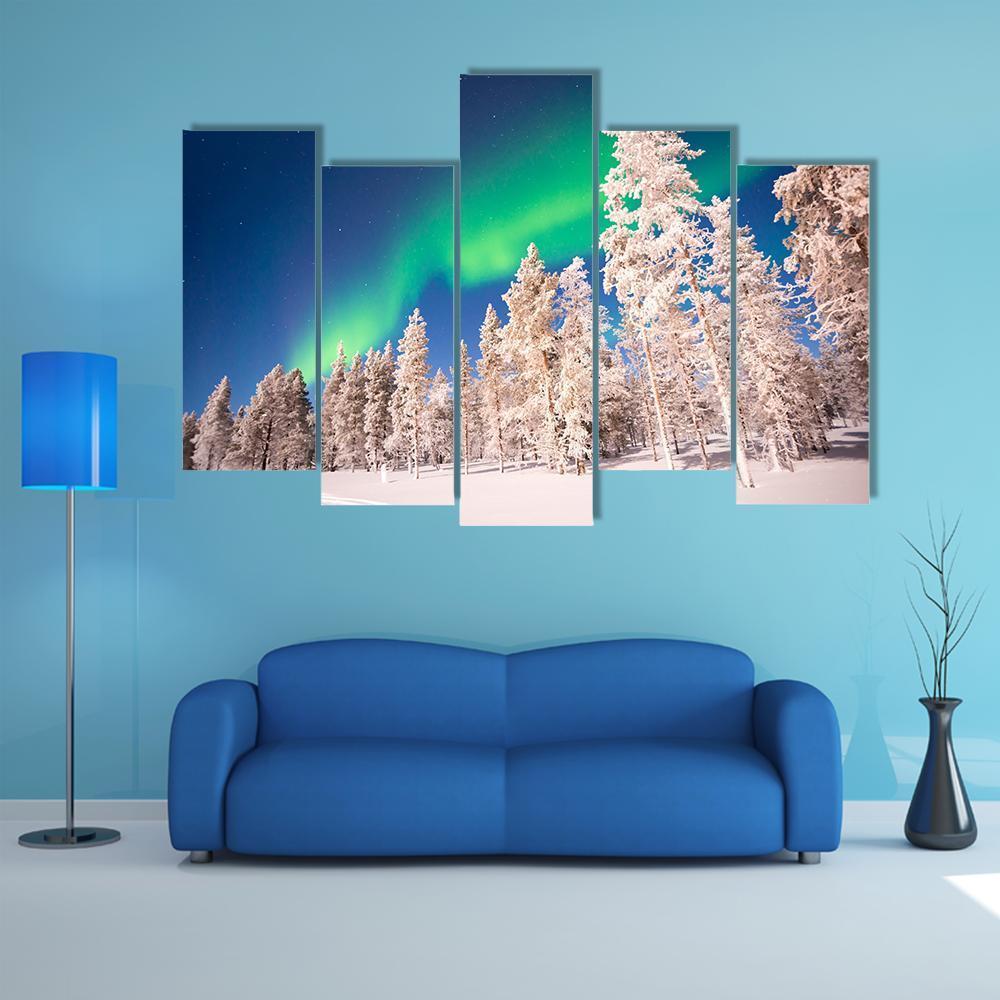 Aurora Borealis In Lapland Finland Canvas Wall Art-5 Pop-Gallery Wrap-47" x 32"-Tiaracle