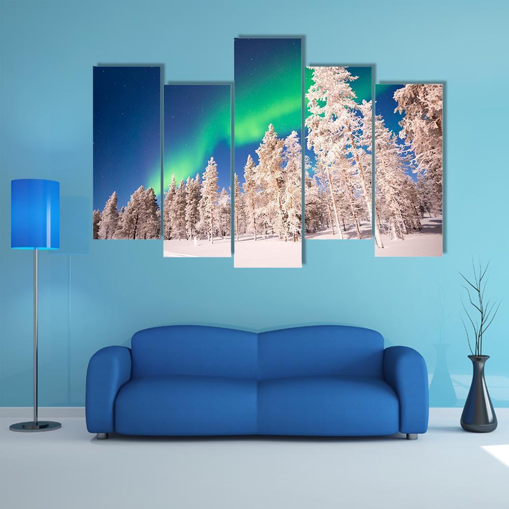 Aurora Borealis In Lapland Finland Canvas Wall Art-3 Horizontal-Gallery Wrap-37" x 24"-Tiaracle