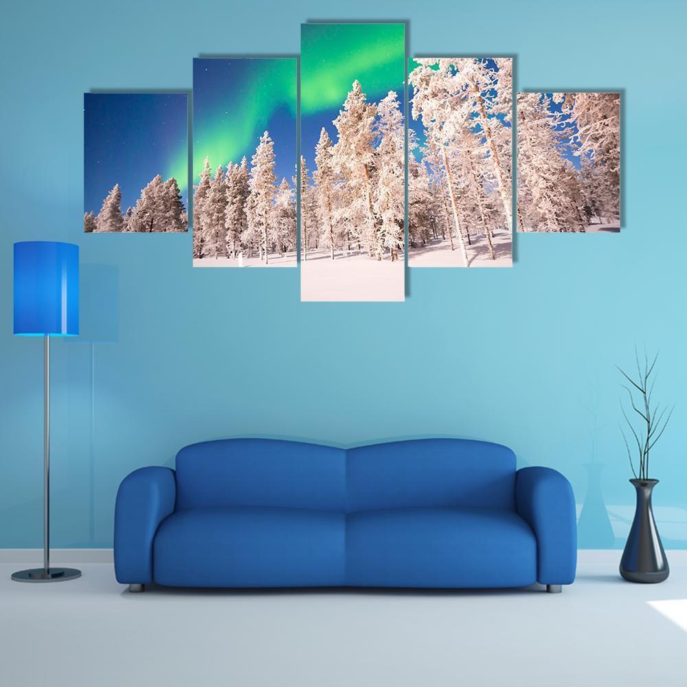 Aurora Borealis In Lapland Finland Canvas Wall Art-5 Star-Gallery Wrap-62" x 32"-Tiaracle