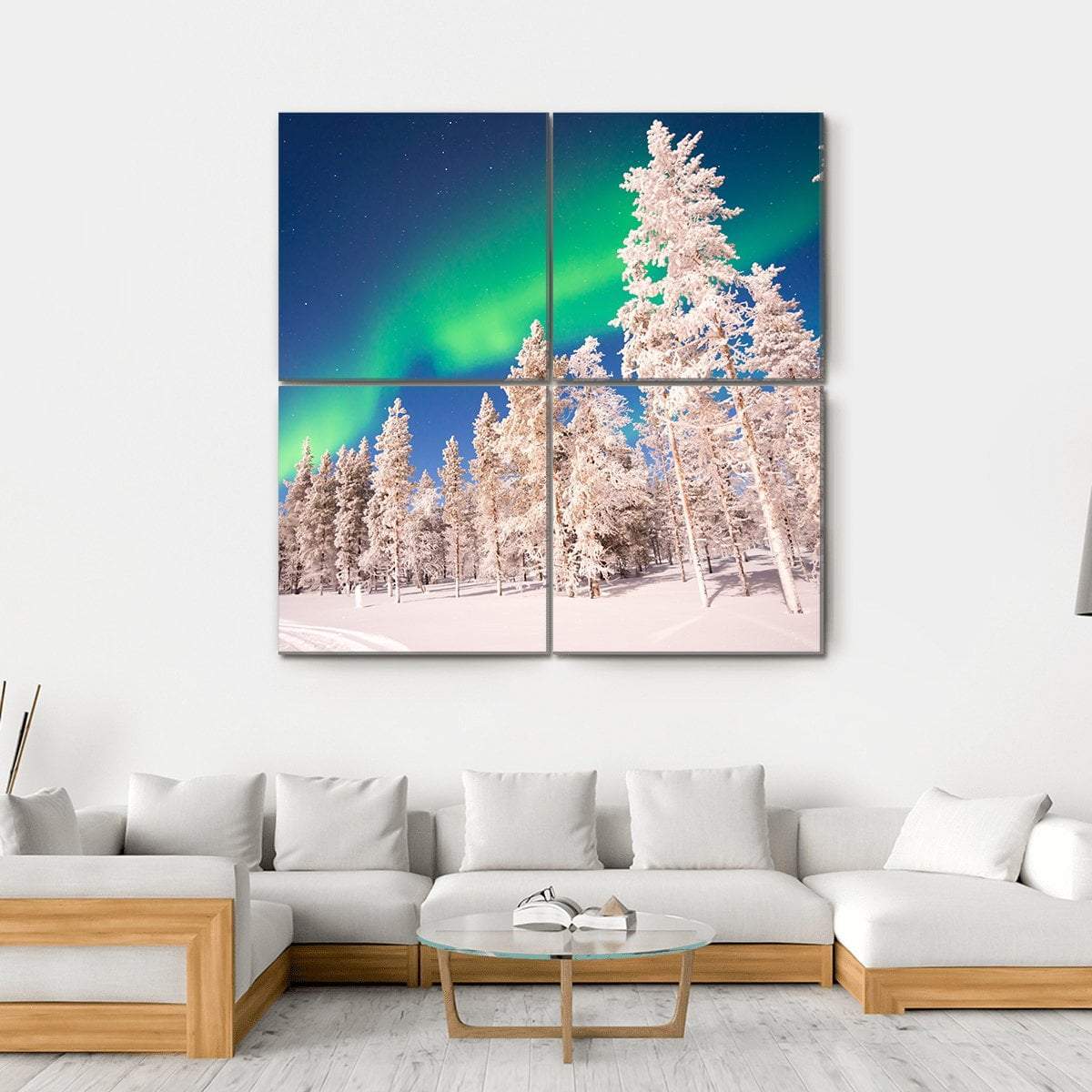 Aurora Borealis In Lapland Finland Canvas Wall Art-4 Square-Gallery Wrap-17" x 17"-Tiaracle