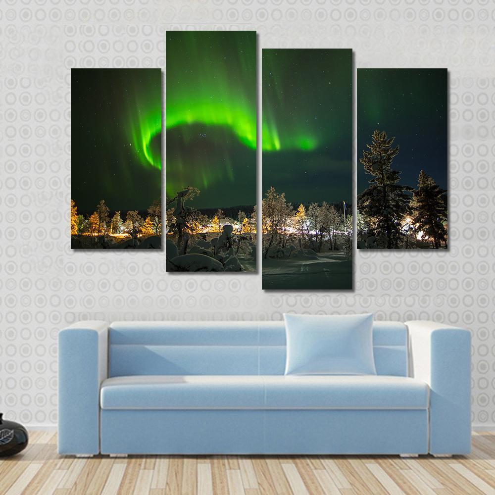 Aurora Borealis In Lapland Canvas Wall Art-4 Pop-Gallery Wrap-50" x 32"-Tiaracle