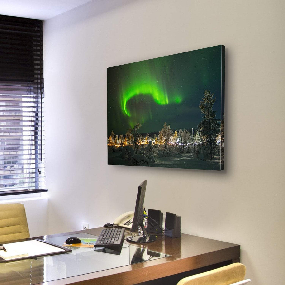 Aurora Borealis In Lapland Canvas Wall Art-3 Horizontal-Gallery Wrap-25" x 16"-Tiaracle