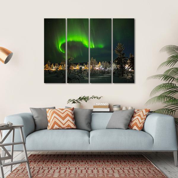 Aurora Borealis In Lapland Canvas Wall Art-4 Horizontal-Gallery Wrap-34" x 24"-Tiaracle