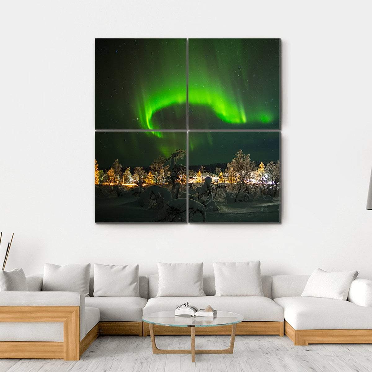 Aurora Borealis In Lapland Canvas Wall Art-4 Square-Gallery Wrap-17" x 17"-Tiaracle