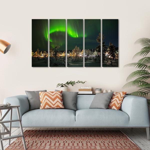 Aurora Borealis In Lapland Canvas Wall Art-5 Horizontal-Gallery Wrap-22" x 12"-Tiaracle