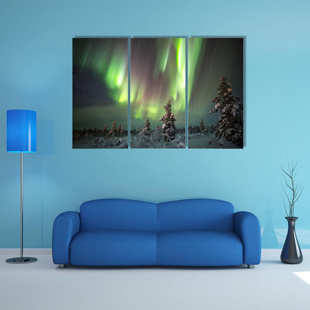 Aurora Borealis In Northern Europe Canvas Wall Art-3 Horizontal-Gallery Wrap-25" x 16"-Tiaracle