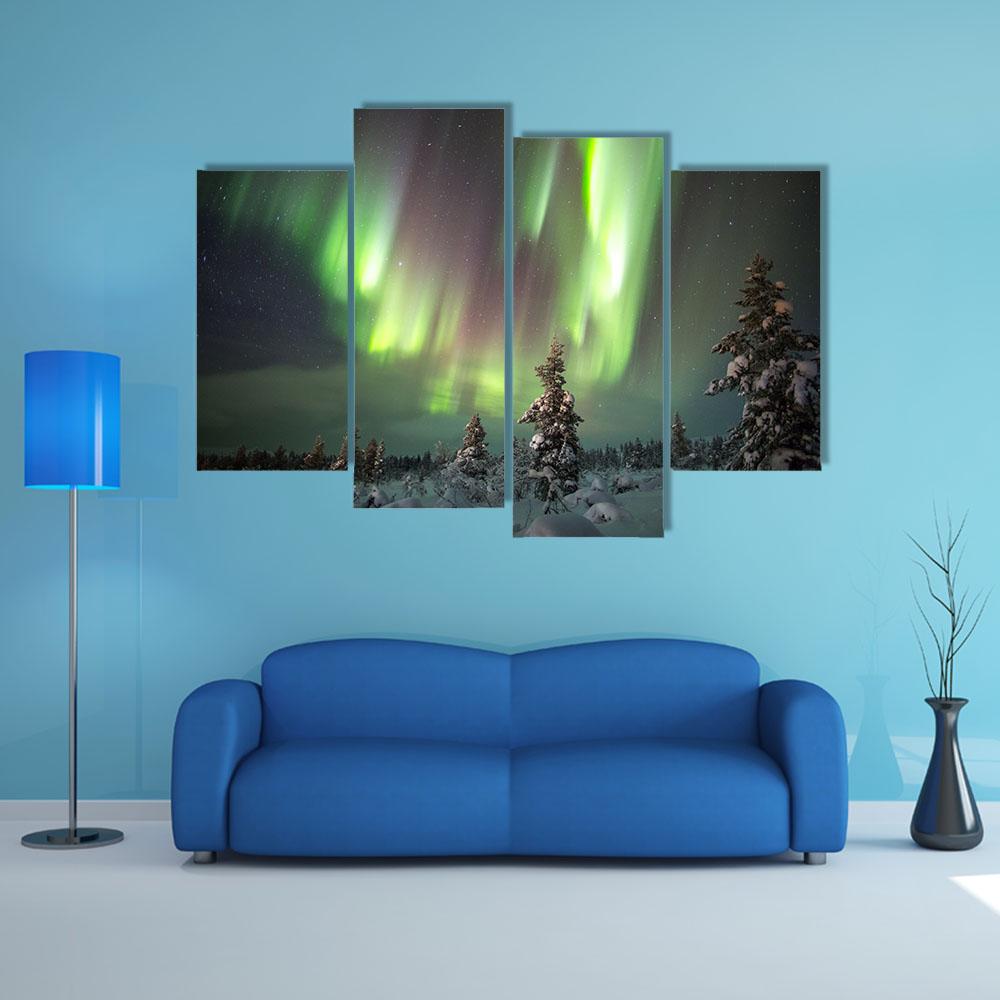 Aurora Borealis In Northern Europe Canvas Wall Art-4 Pop-Gallery Wrap-34" x 20"-Tiaracle