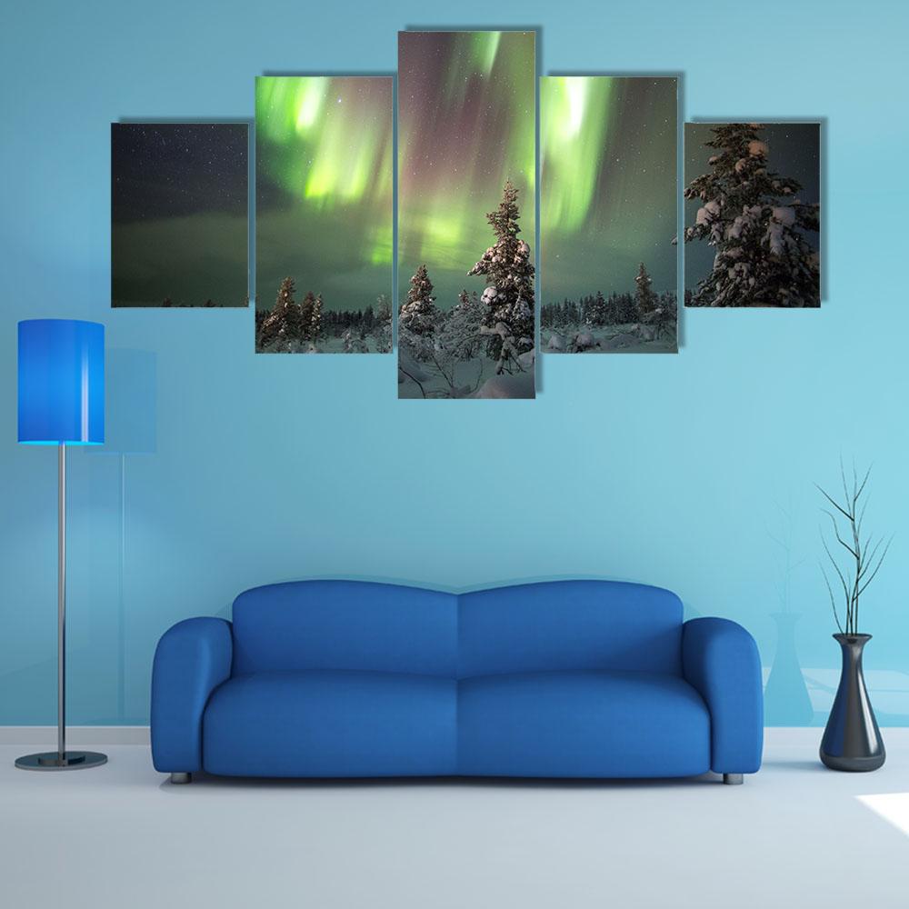 Aurora Borealis In Northern Europe Canvas Wall Art-5 Star-Gallery Wrap-42" x 21"-Tiaracle