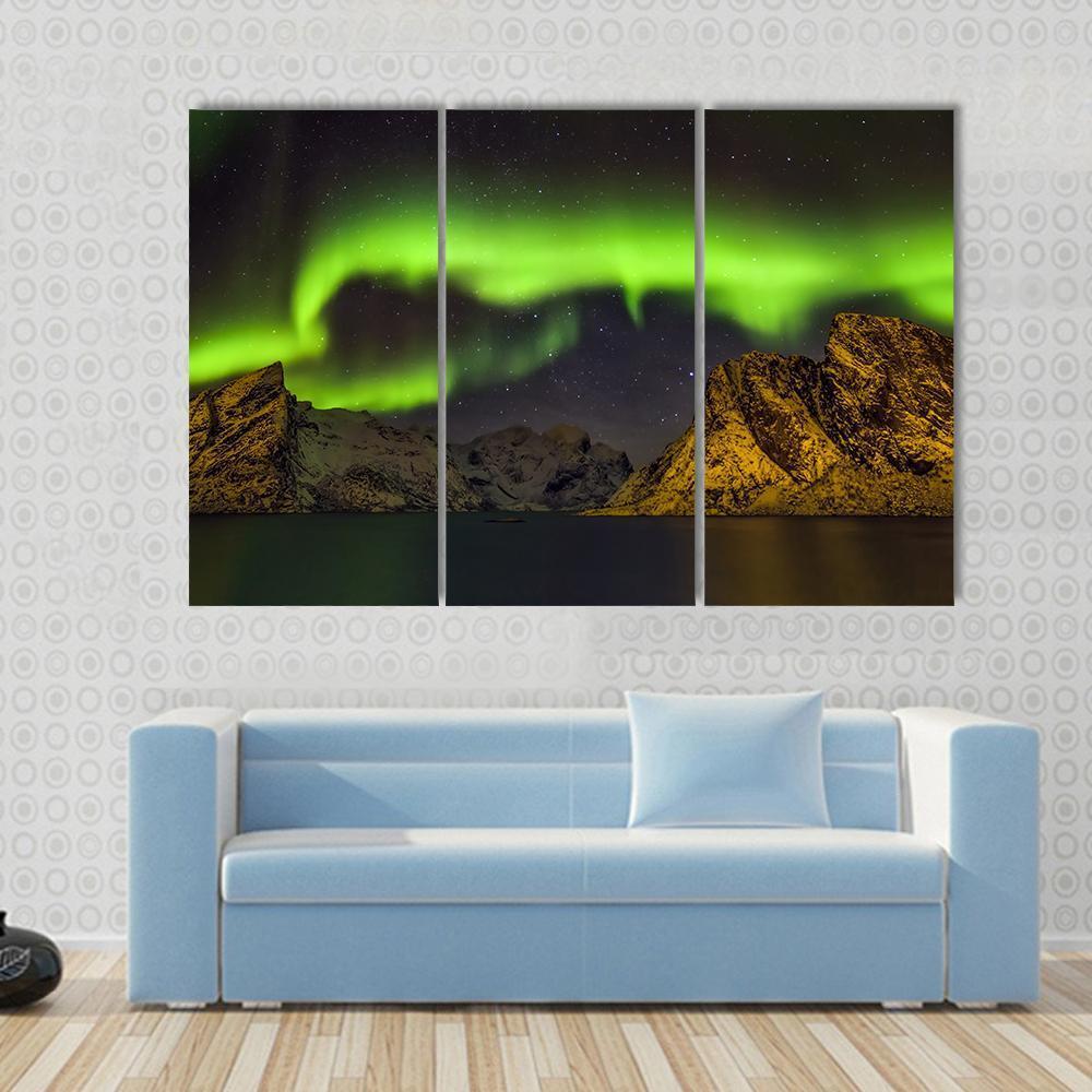 Aurora Borealis Lofoten Islands Canvas Wall Art-3 Horizontal-Gallery Wrap-37" x 24"-Tiaracle