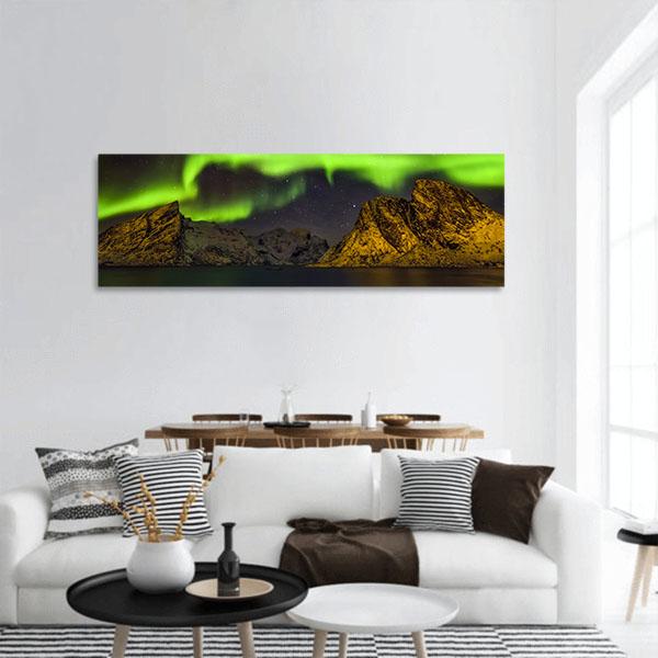 Aurora Borealis Lofoten Islands Panoramic Canvas Wall Art-1 Piece-36" x 12"-Tiaracle