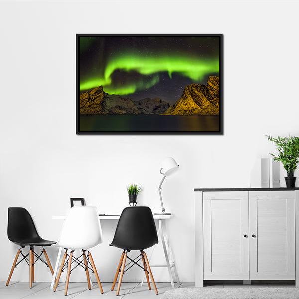 Aurora Borealis Lofoten Islands Panoramic Canvas Wall Art-1 Piece-36" x 12"-Tiaracle