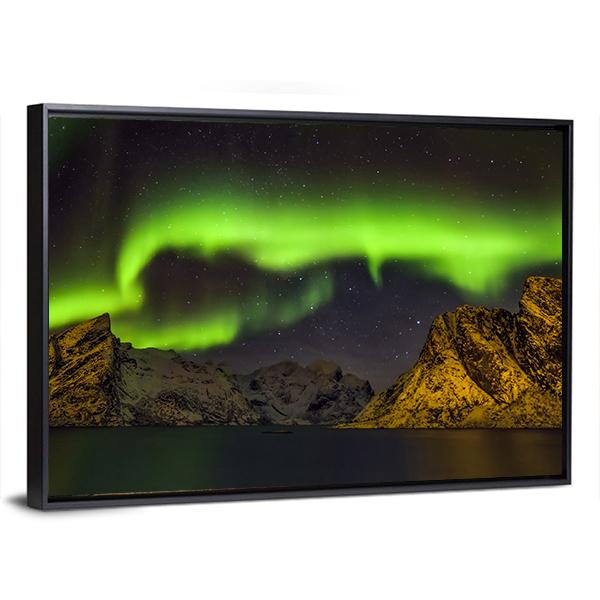 Aurora Borealis Lofoten Islands Panoramic Canvas Wall Art-1 Piece-36" x 12"-Tiaracle
