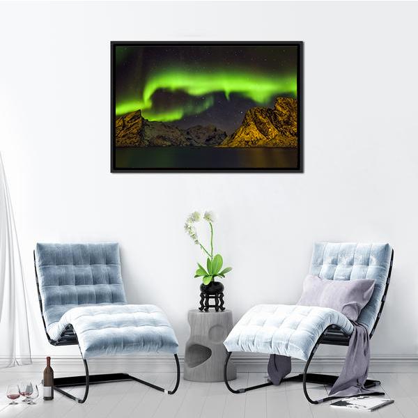 Aurora Borealis Lofoten Islands Panoramic Canvas Wall Art-1 Piece-36" x 12"-Tiaracle