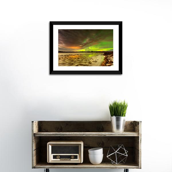 Aurora Borealis Over Frozen Lake Panoramic Canvas Wall Art-1 Piece-36" x 12"-Tiaracle
