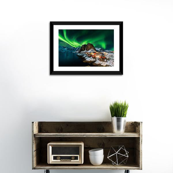 Aurora Borealis Over Harmony Norway Canvas Wall Art-1 Piece-Framed Print-20" x 16"-Tiaracle