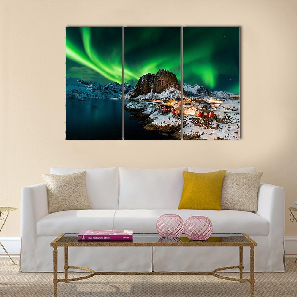 Aurora Borealis Over Harmony Norway Canvas Wall Art-3 Horizontal-Gallery Wrap-25" x 16"-Tiaracle