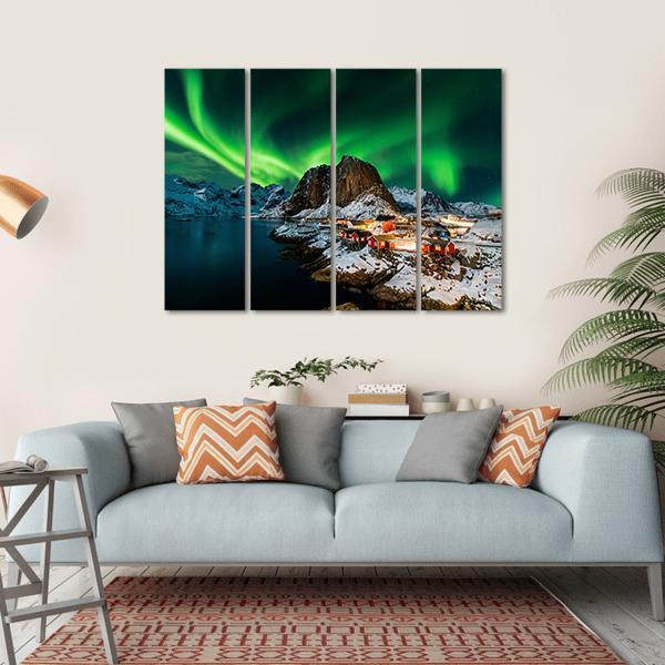 Aurora Borealis Over Harmony Norway Canvas Wall Art-4 Horizontal-Gallery Wrap-34" x 24"-Tiaracle