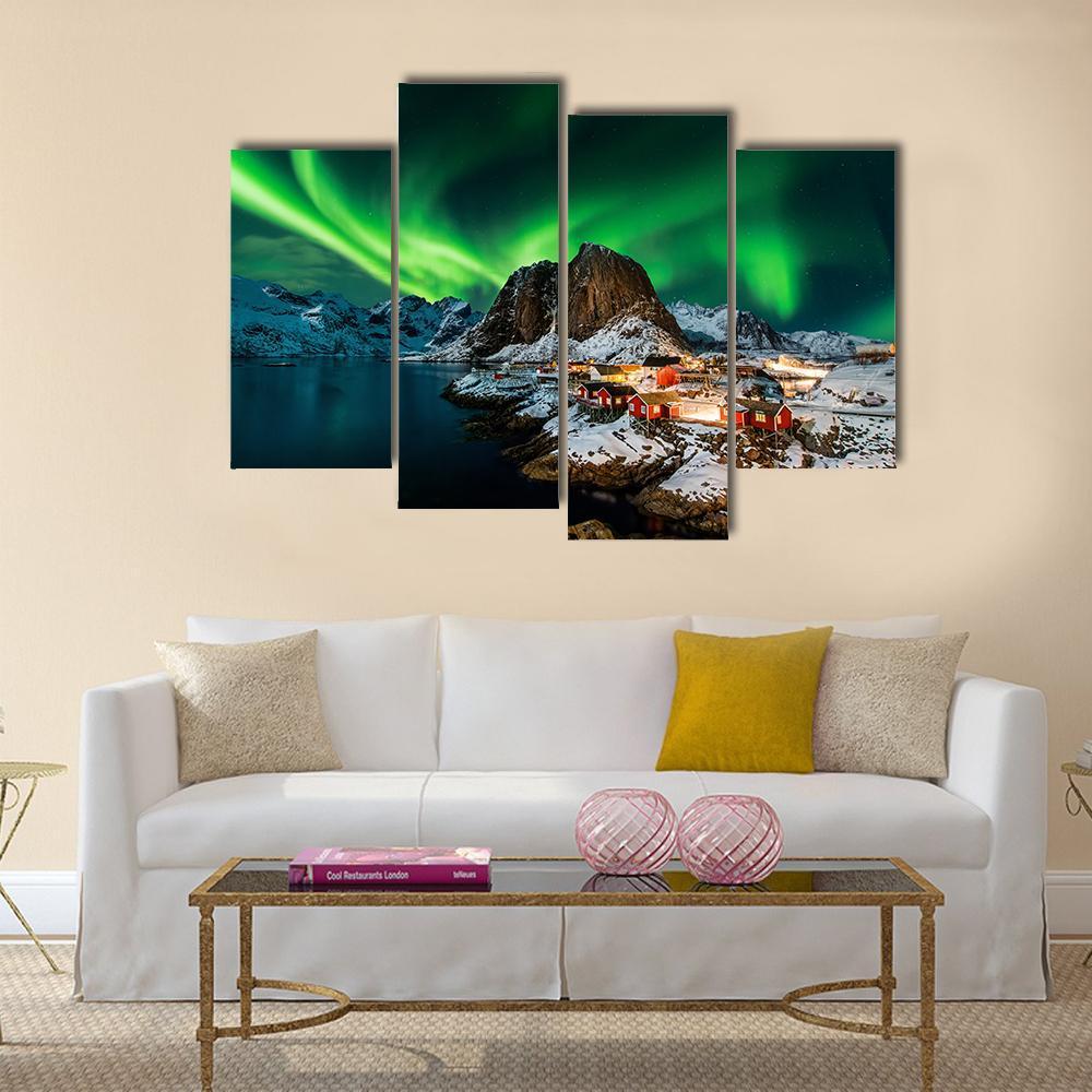 Aurora Borealis Over Harmony Norway Canvas Wall Art-4 Pop-Gallery Wrap-34" x 20"-Tiaracle