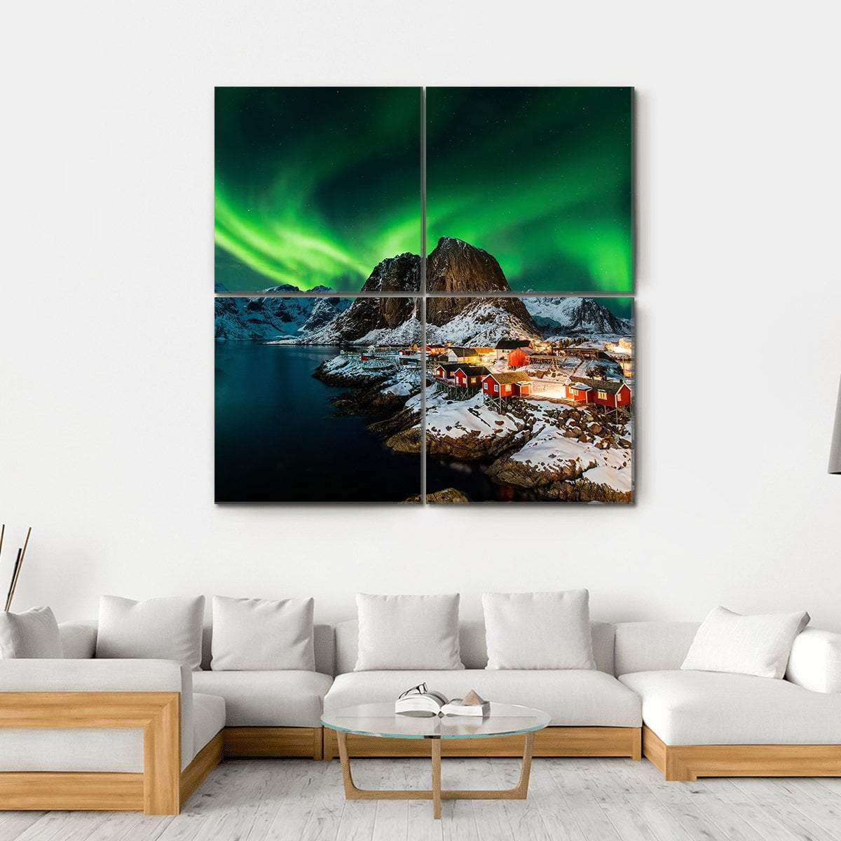 Aurora Borealis Over Harmony Norway Canvas Wall Art-4 Square-Gallery Wrap-17" x 17"-Tiaracle