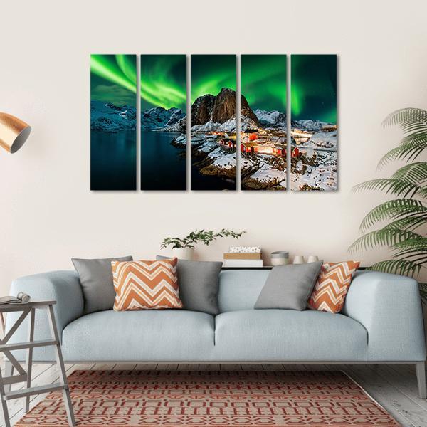 Aurora Borealis Over Harmony Norway Canvas Wall Art-5 Horizontal-Gallery Wrap-22" x 12"-Tiaracle