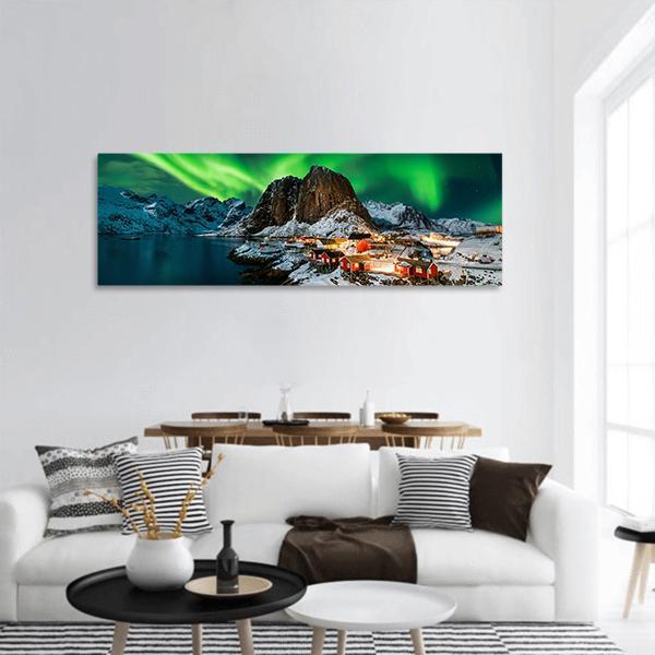 Aurora Borealis Over Harmony Norway Panoramic Canvas Wall Art-1 Piece-36" x 12"-Tiaracle