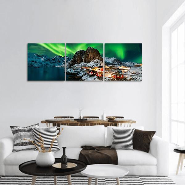 Aurora Borealis Over Harmony Norway Panoramic Canvas Wall Art-3 Piece-25" x 08"-Tiaracle