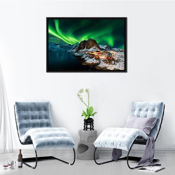 Aurora Borealis Over Harmony Norway Canvas Wall Art-5 Horizontal-Gallery Wrap-22" x 12"-Tiaracle
