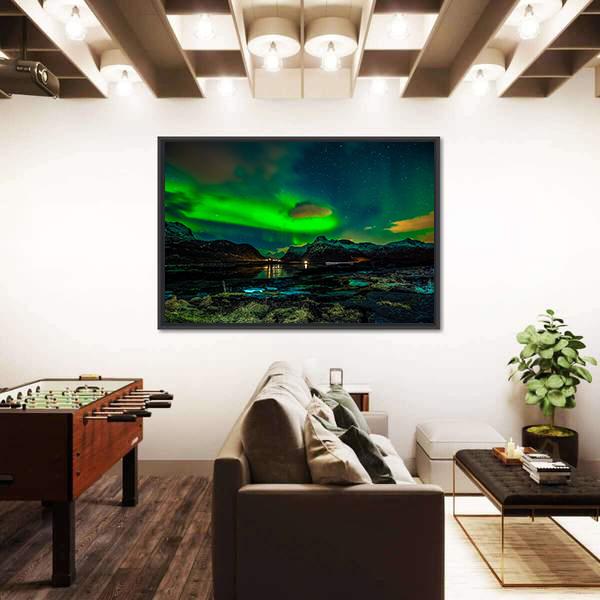 Aurora Borealis Over Mountains Canvas Wall Art-3 Horizontal-Gallery Wrap-25&quot; x 16&quot;-Tiaracle