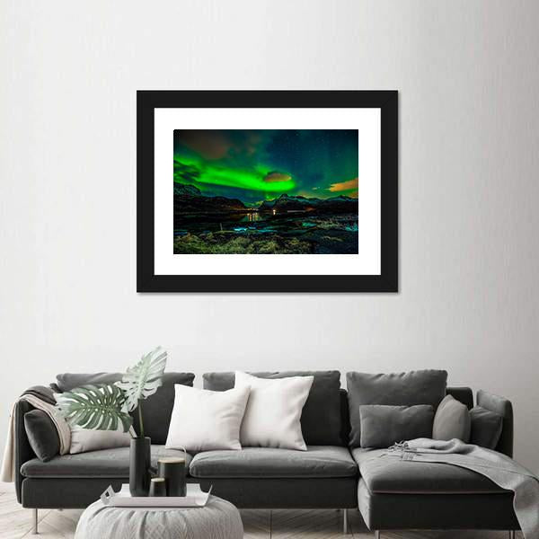 Aurora Borealis Over Mountains Canvas Wall Art-3 Horizontal-Gallery Wrap-25&quot; x 16&quot;-Tiaracle