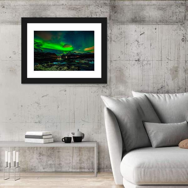 Aurora Borealis Over Mountains Canvas Wall Art-3 Horizontal-Gallery Wrap-25&quot; x 16&quot;-Tiaracle