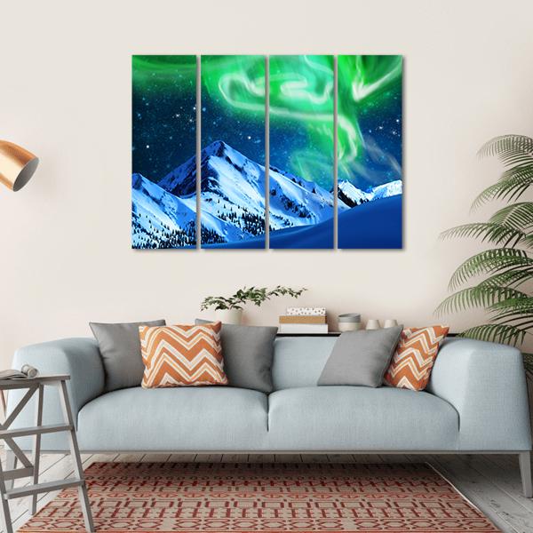 Aurora Borealis Over Snow Canvas Wall Art-4 Horizontal-Gallery Wrap-34" x 24"-Tiaracle