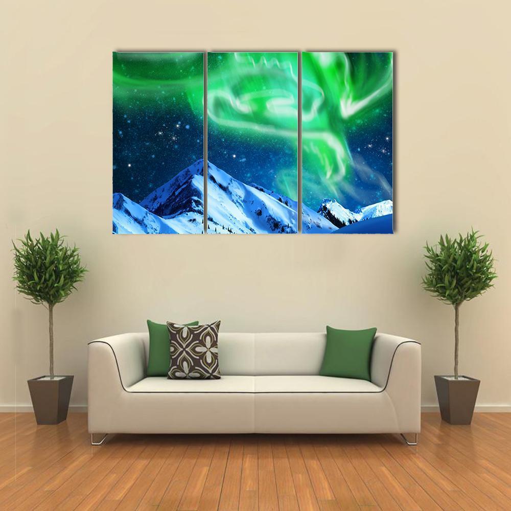 Aurora Borealis Over Snow Canvas Wall Art-3 Horizontal-Gallery Wrap-37" x 24"-Tiaracle