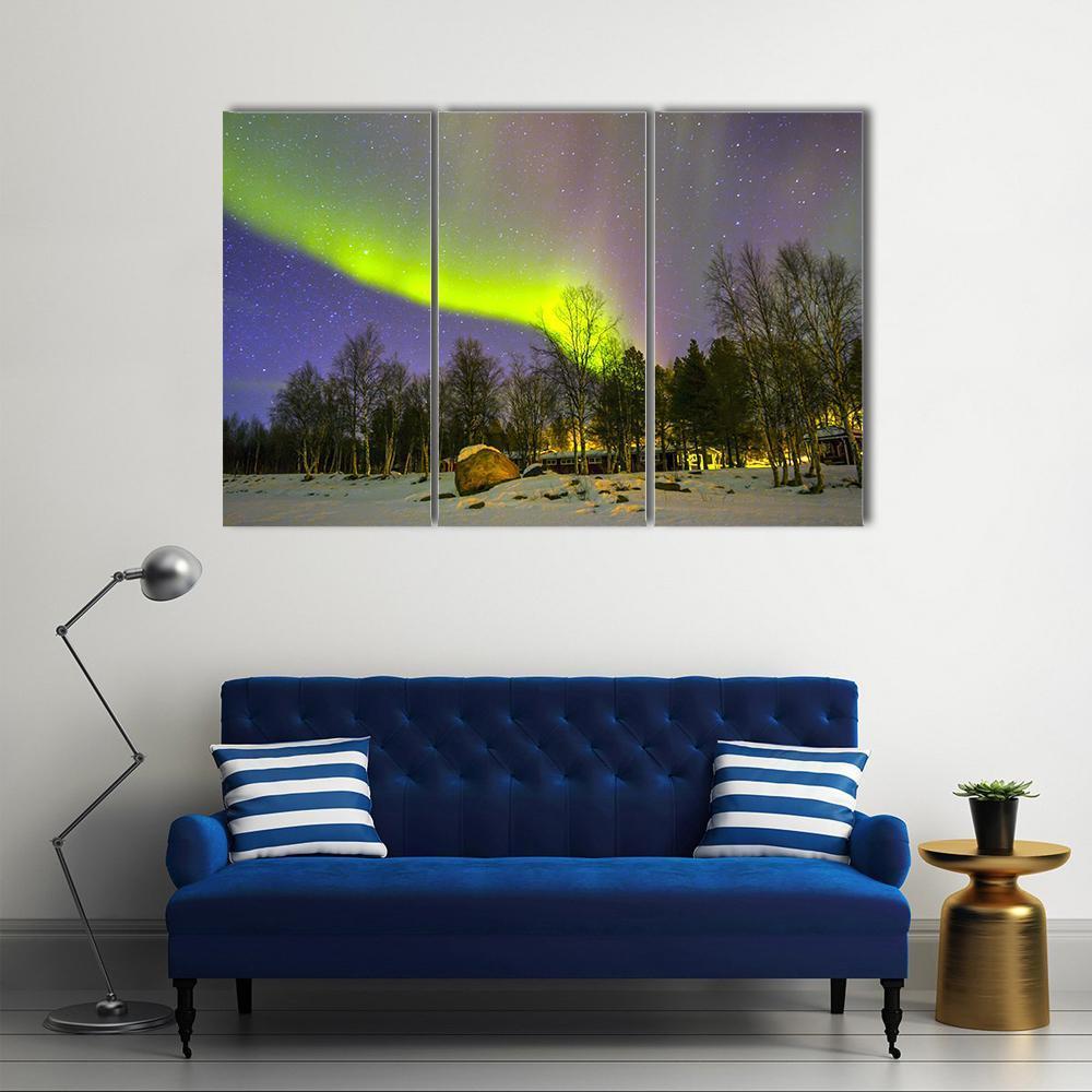 Aurora Borealis Over Snowscape Canvas Wall Art-3 Horizontal-Gallery Wrap-37" x 24"-Tiaracle