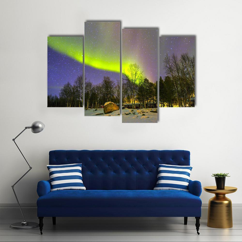 Aurora Borealis Over Snowscape Canvas Wall Art-4 Pop-Gallery Wrap-50" x 32"-Tiaracle