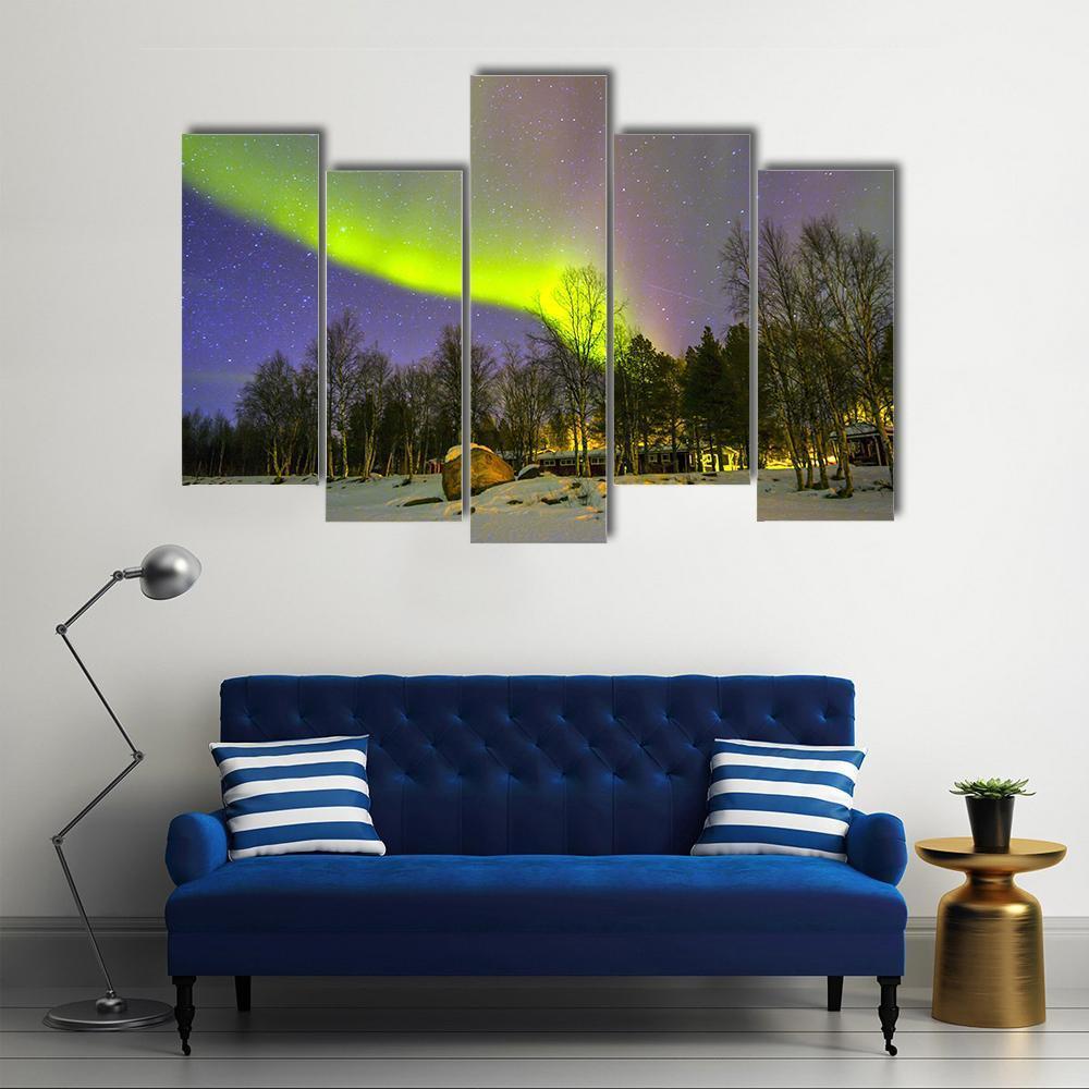 Aurora Borealis Over Snowscape Canvas Wall Art-5 Pop-Gallery Wrap-47" x 32"-Tiaracle