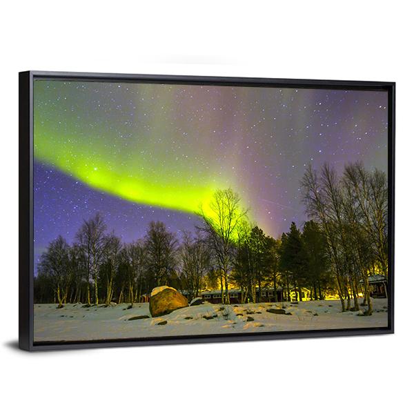 Aurora Borealis Over Snowscape Canvas Wall Art-3 Horizontal-Gallery Wrap-25" x 16"-Tiaracle