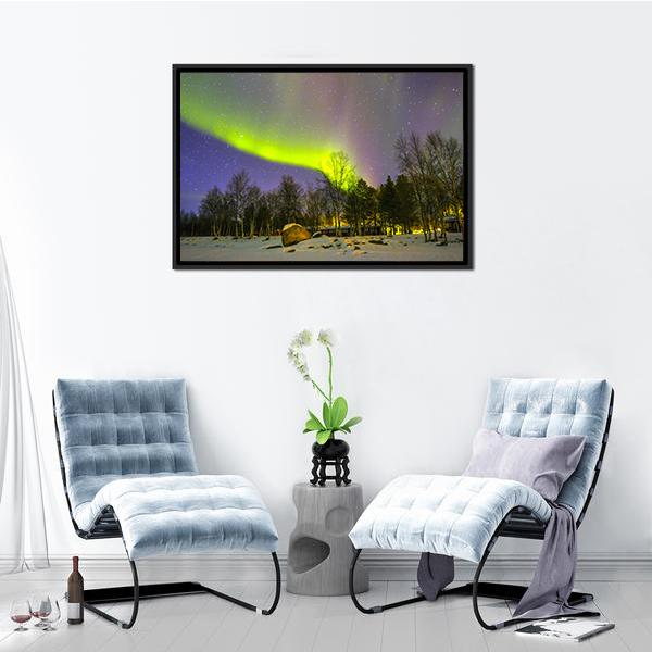 Aurora Borealis Over Snowscape Canvas Wall Art-3 Horizontal-Gallery Wrap-25" x 16"-Tiaracle
