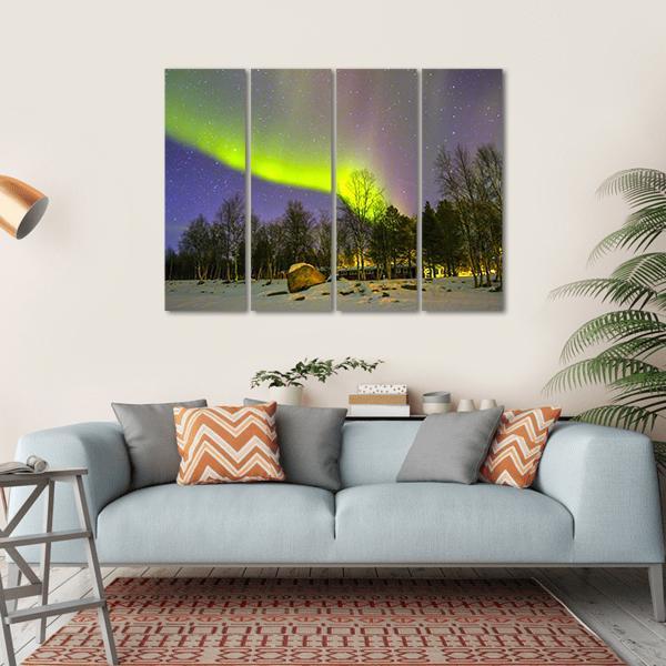 Aurora Borealis Over Snowscape Canvas Wall Art-4 Horizontal-Gallery Wrap-34" x 24"-Tiaracle